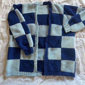 Handmade Crochet Checkered Cardigan M-L